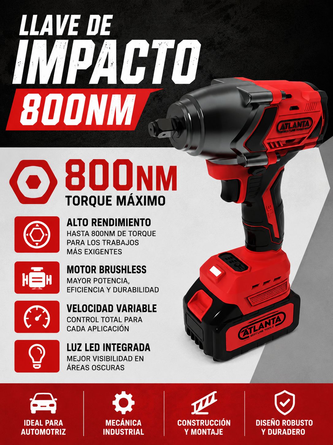 LLAVE DE IMPACTO PROFESIONAL 800NM