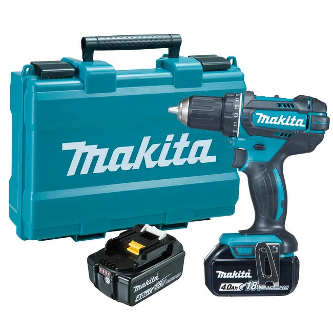 Taladro Atornillador-Percutor MAKITA a Batería y Accesorios